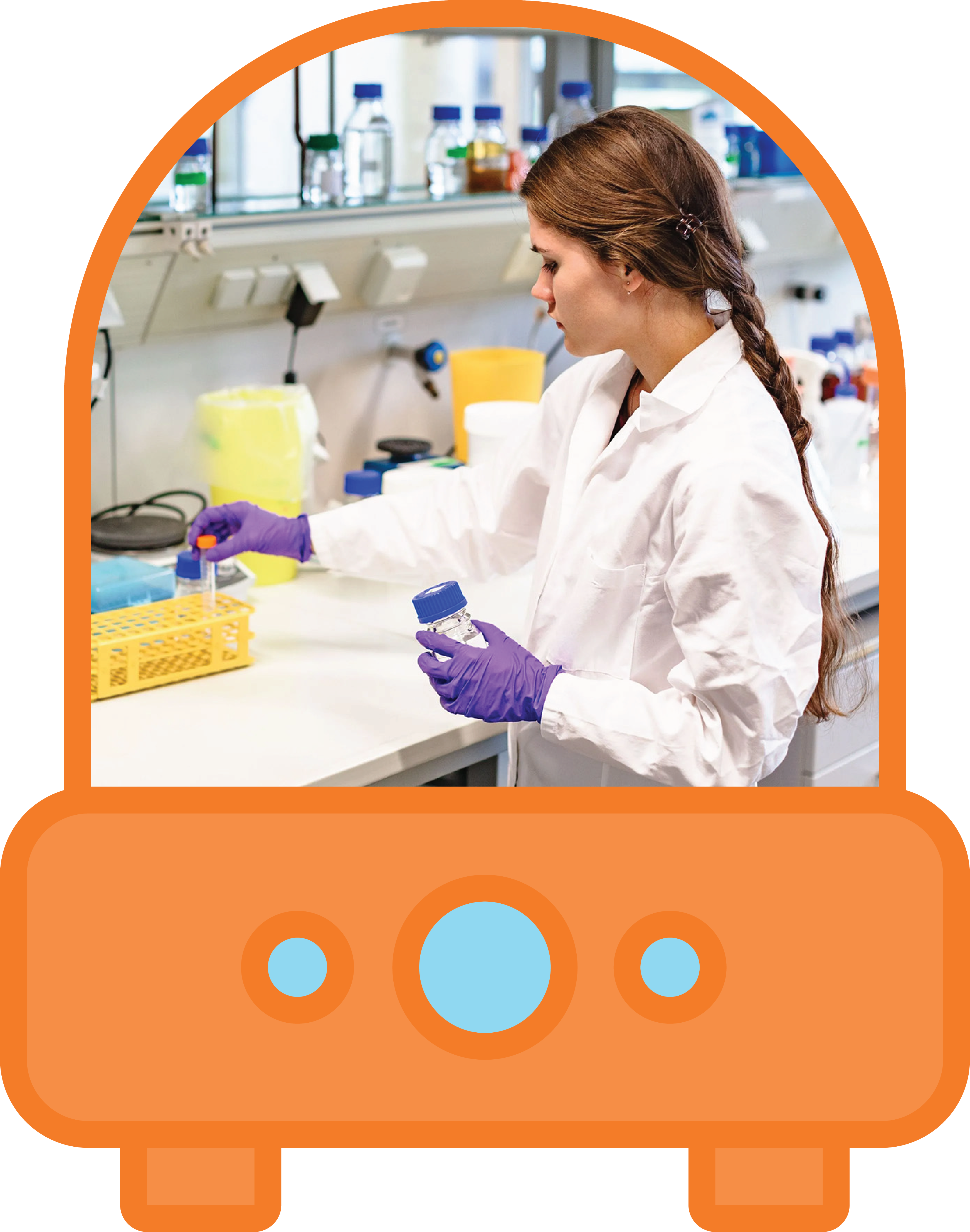 Incubator illustration with female scientist in the lab